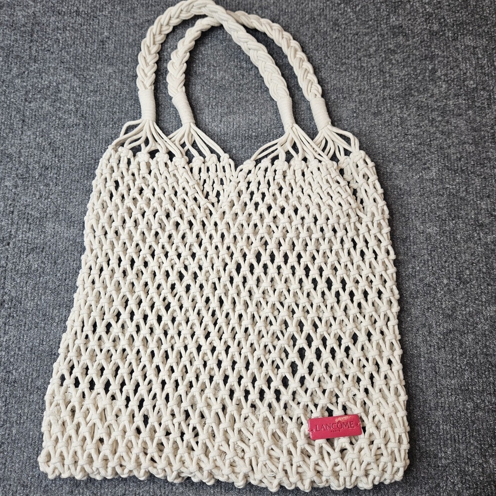 Lancome Knotted‎ Macrame Bag Double Shoulder Strap Tote Beach
